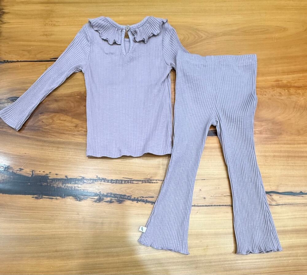 Easy-Peasy Purple Ribbed Organic Cotton outfit set shirt pants 3t EZPZ Lavender